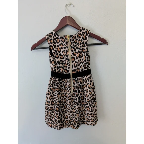 Kate Spade Leopard Print Kids Dress with Red Flower Gold Hardware Girl's Size 5 - Picture 2 of 8